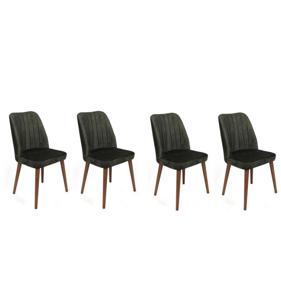 Ensemble de chaises, 4 pièces, Khaki, Walnut, Structure : Métal, Siège : Tissu de velours
