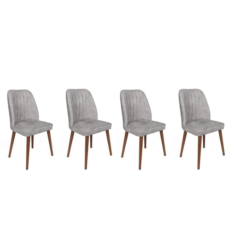 Ensemble de chaises, 4 pièces, gris, noyer, cadre : Métal, Siège : Tissu de velours