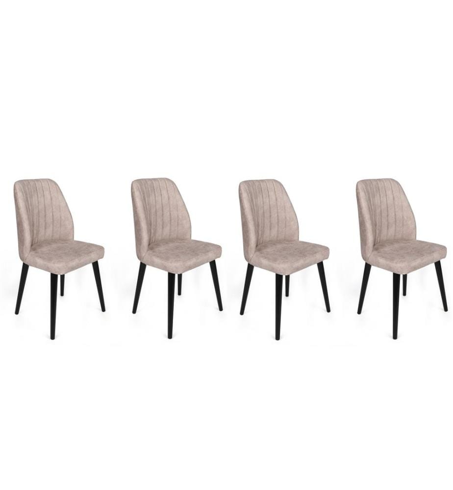 Ensemble de chaises, 4 pièces, crème, noir, cadre : Métal, Siège : Tissu Velours