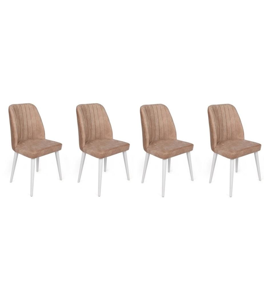 Ensemble de chaises, 4 pièces, Mink, White, Frame : Métal, Siège : Tissu Velours