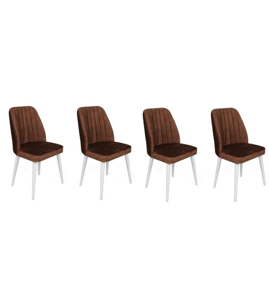 Ensemble de chaises, 4 pièces, brun, blanc, cadre : Métal, Siège : Velours
