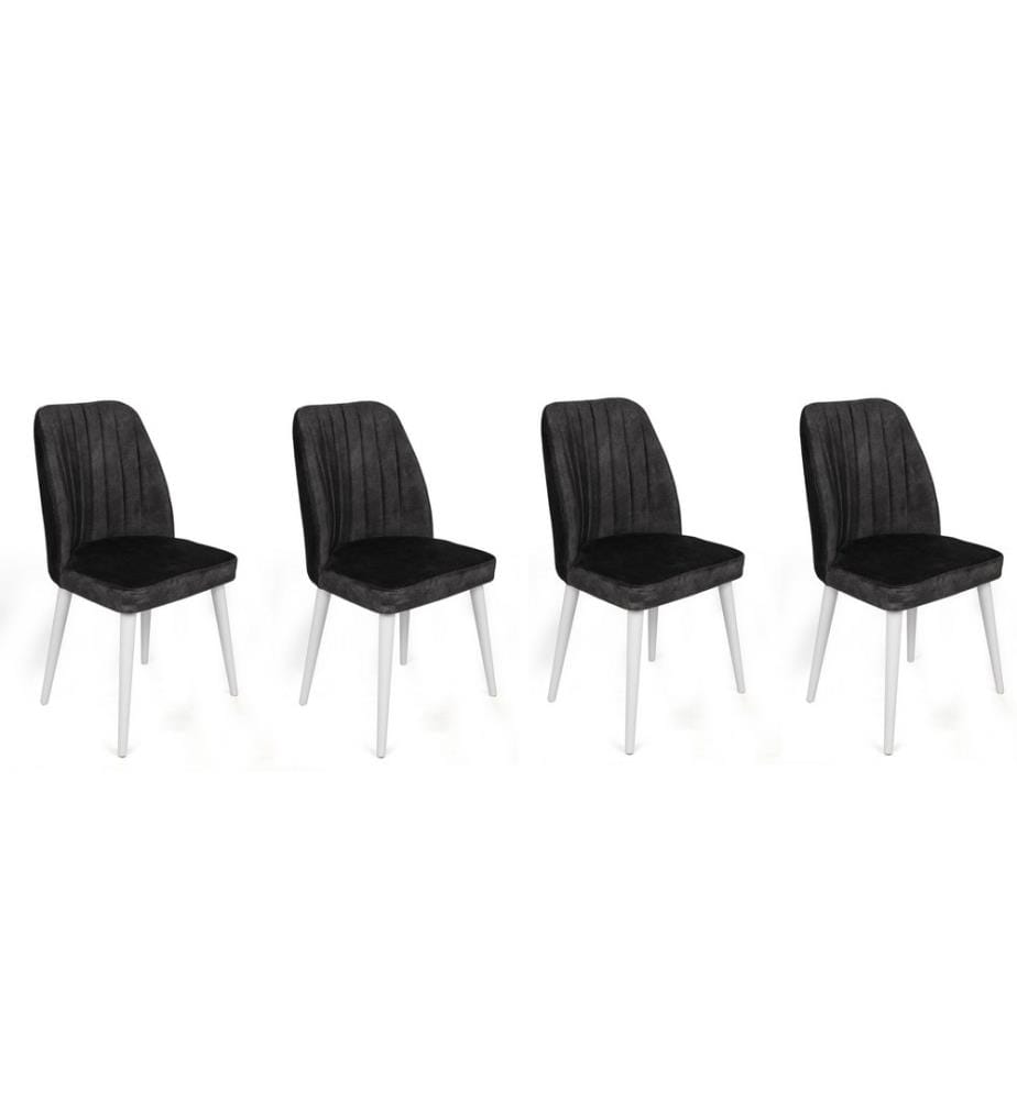 Ensemble de chaises, 4 pièces, Anthracite, Blanc, Cadre : Métal, Siège : Tissu Velours