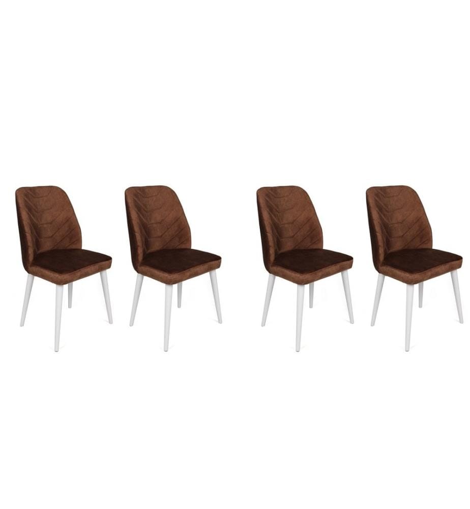 Ensemble de chaises, 4 pièces, brun, blanc, cadre : Métal, Siège : Tissu Velours