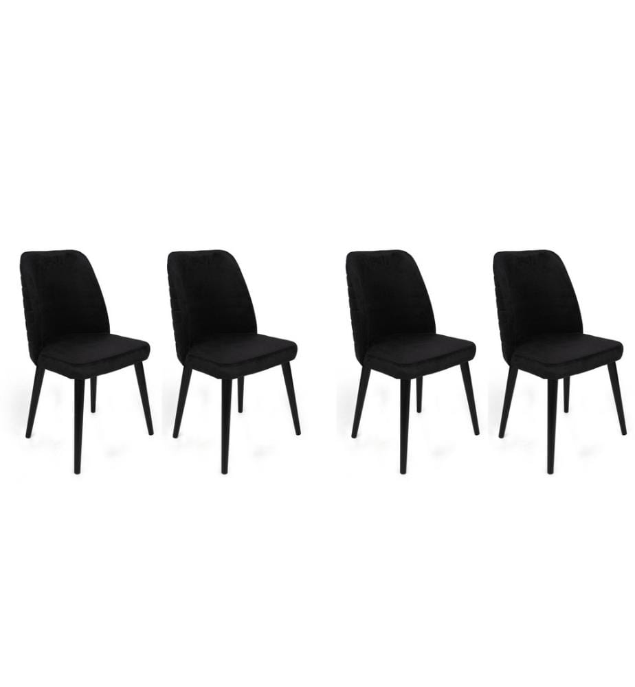 Ensemble de chaises, 4 pièces, noir, cadre : Métal, Siège : Tissu de velours