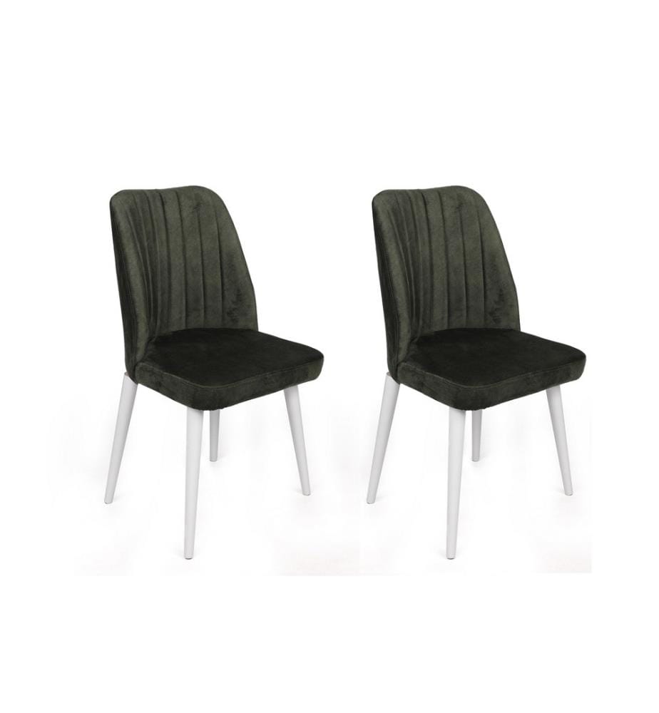 Ensemble de chaises, 2 pièces, Khaki, White, Cadre : Métal, Siège : Tissu Velours