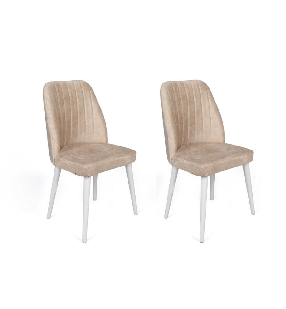 Ensemble de chaises, 2 pièces, Beige, White, Frame : Métal, Siège : Tissu de velours