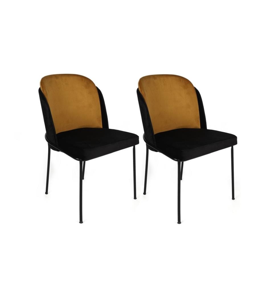 Ensemble de chaises, 2 pièces, moutarde, noir, cadre : Métal, Assise : Tissu velours - Panneau de particules mélaminé, Dossier : Contreplaqué - Tissu velours