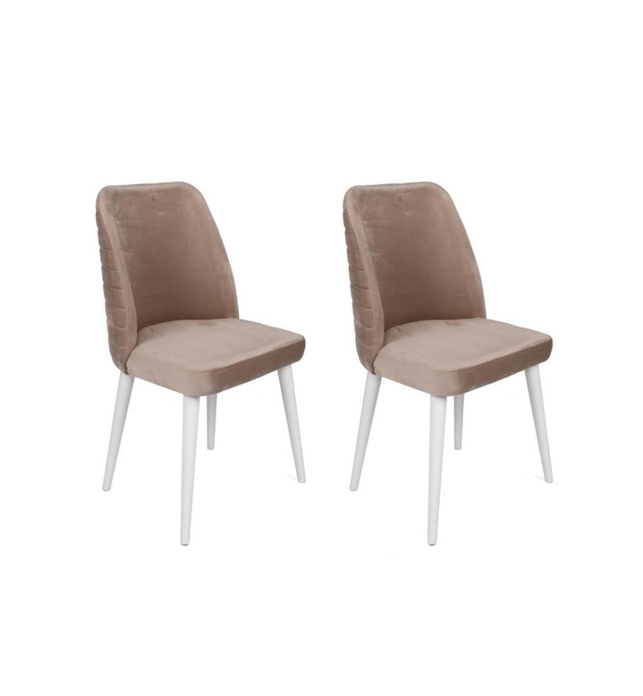 Ensemble de chaises, 2 pièces, Beige, White, Frame : Bois, Siège : Tissu Velours, Dossier : Métal - tissu velours