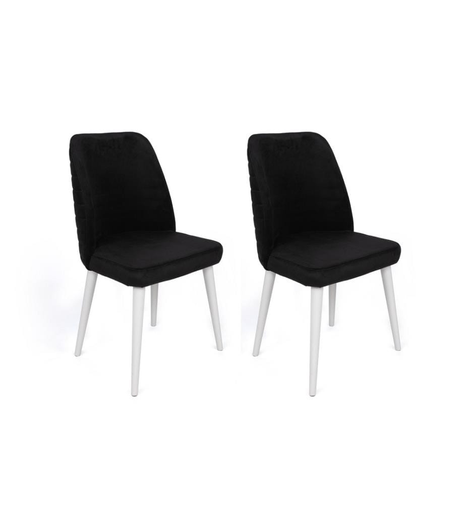 Ensemble de chaises, 2 pièces, noir, blanc, cadre : Bois, Siège : Tissu Velours, Dossier : Métal - tissu velours