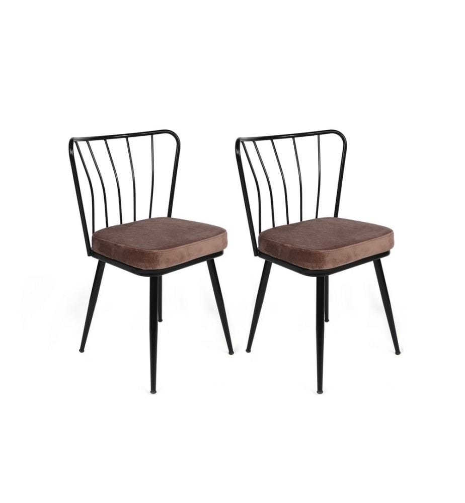 Ensemble de chaises, 2 pièces, Light Brown, Black, Châssis : Métal, Siège : Tissu Velours - Panneau de particules recouvert de mélamine, Dossier : Métal