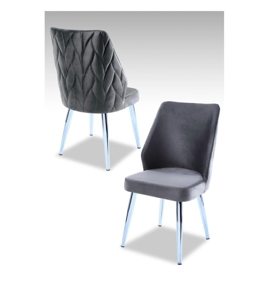 Ensemble de chaises, 2 pièces, gris, chrome, 100 % panneau de particules mélaminé, housse : 100 % polyester, pieds en métal
