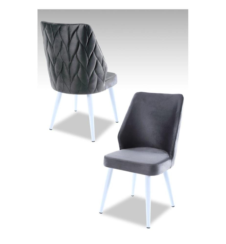 Ensemble de chaises, 2 pièces, gris, blanc, 100 % panneau de particules mélaminé, housse : 100 % polyester, pieds en métal