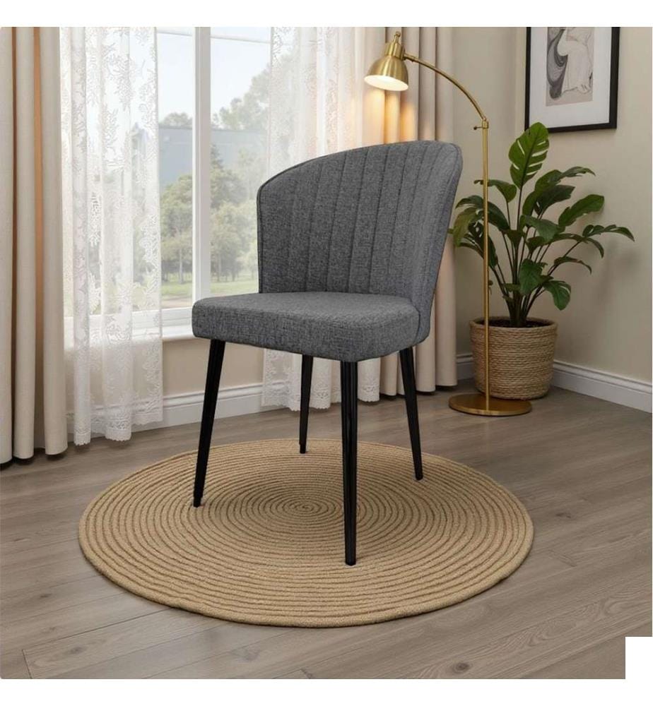 Ensemble de chaises, 2 pièces, gris, noir, 100 % MDF, housse : tissu Tivoli, pieds en métal