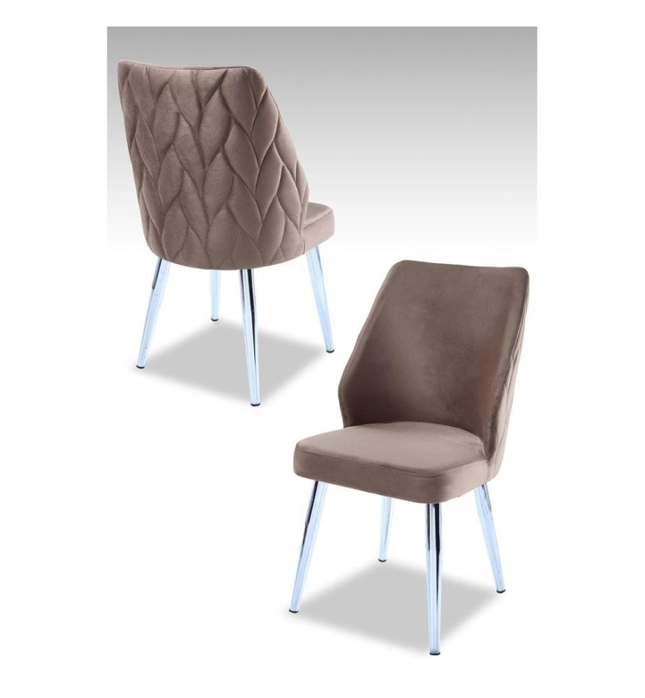 Set de chaises, 4 pièces, cappuccino, chrome, 100 % panneau de particules revêtu de mélamine, housse : 100 % polyester, pieds en métal