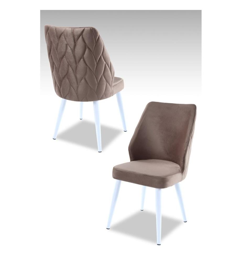 Ensemble de chaises, 4 pièces, cappuccino, blanc, 100 % panneau de particules revêtu de mélamine, housse : 100 % polyester, pieds en métal