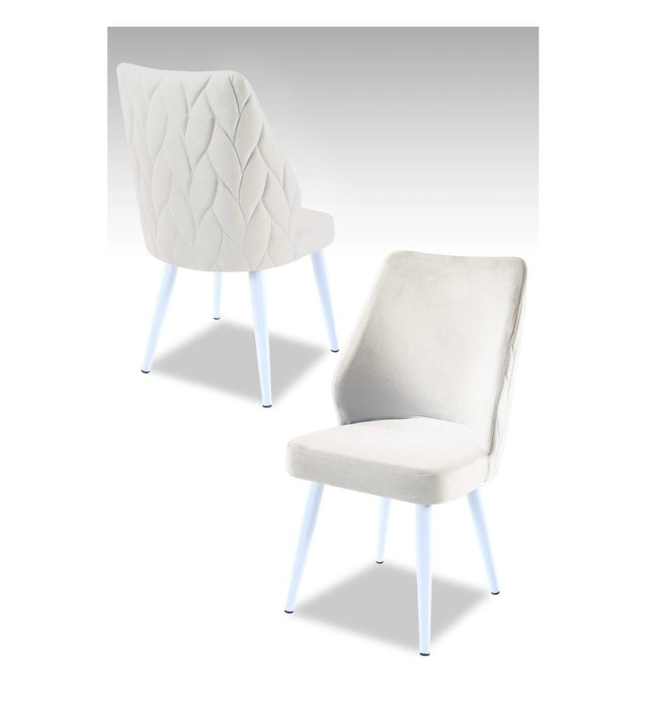 Ensemble de chaises, 4 pièces, crème, blanc, 100 % panneau de particules mélaminé, housse : 100 % polyester, pieds en métal