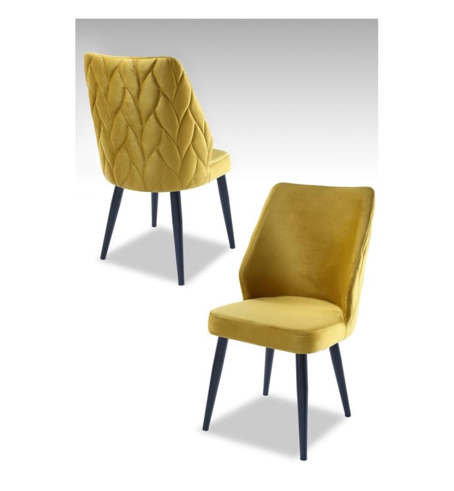 Set de chaises, 2 pièces, jaune, noir, 100 % panneau de particules revêtu de mélamine, housse : 100 % polyester, pieds en métal