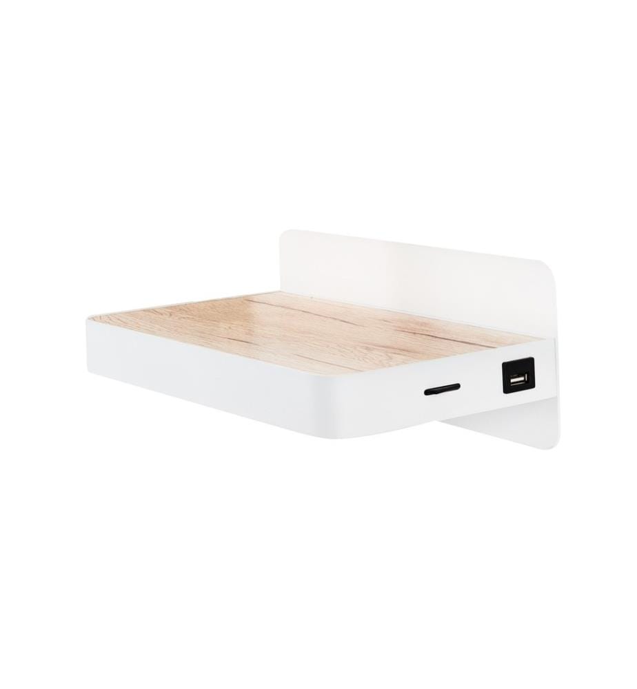 Wall Lamp, White, Metal Body, Wooden Cap