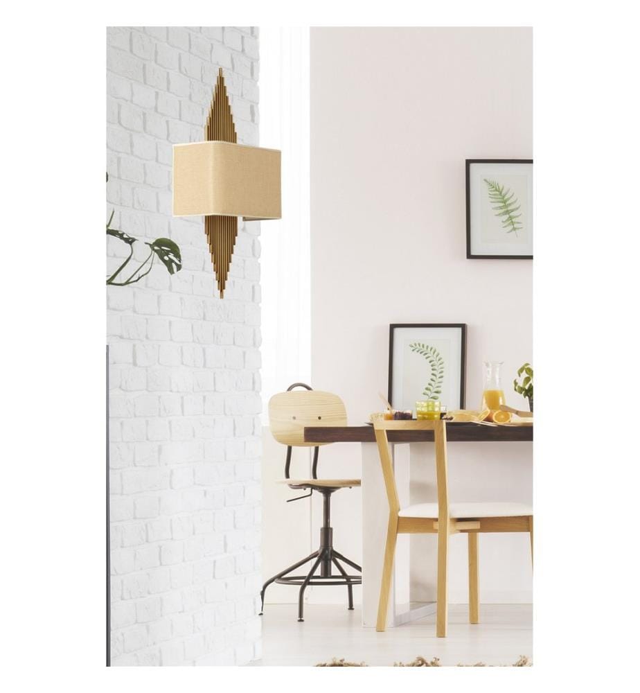 Lampe murale, or, corps en métal, tissu pour abat-jour