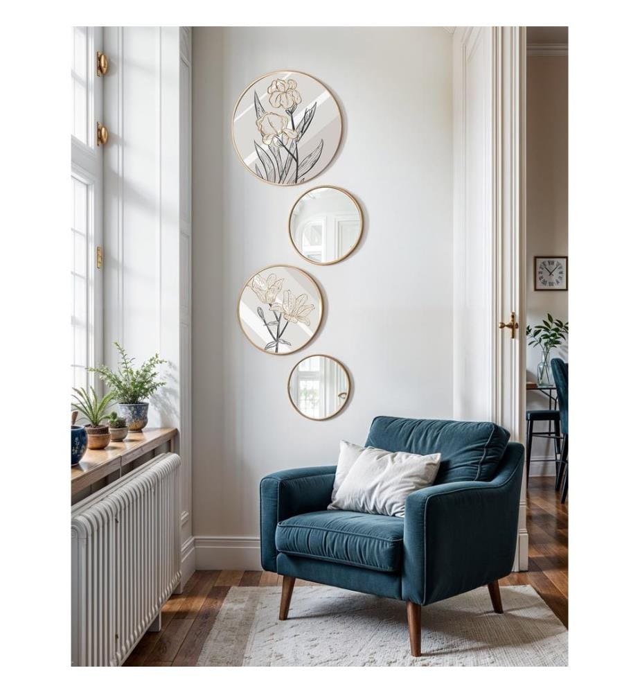 Ensemble décoratif de tableaux et miroirs encadrés en MDF, 4 pièces, multicolore, 100 % BOIS MASSIF