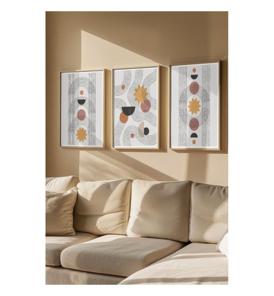 Tableau décoratif encadré, 3 pièces, multicolore, cadre : 100 % BOIS MASSIF, Peinture : 100 % MDF