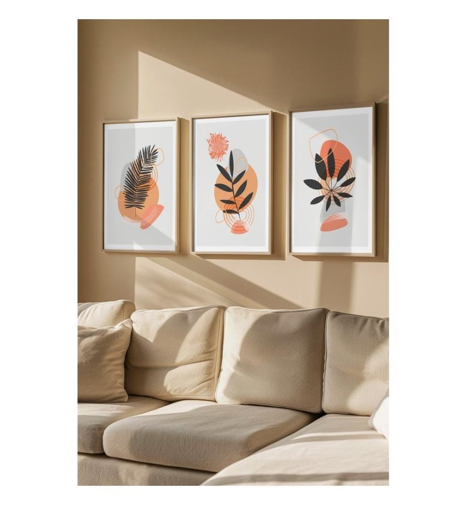 Tableau décoratif encadré, 3 pièces, multicolore, cadre : 100 % BOIS MASSIF, Peinture : 100 % MDF