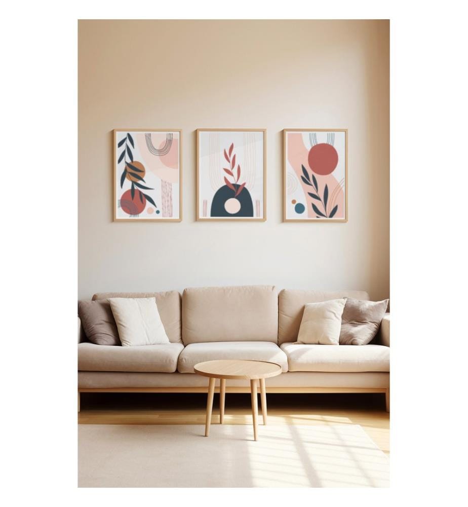 Tableau décoratif encadré, 3 pièces, multicolore, cadre : 100 % BOIS MASSIF, Peinture : 100 % MDF