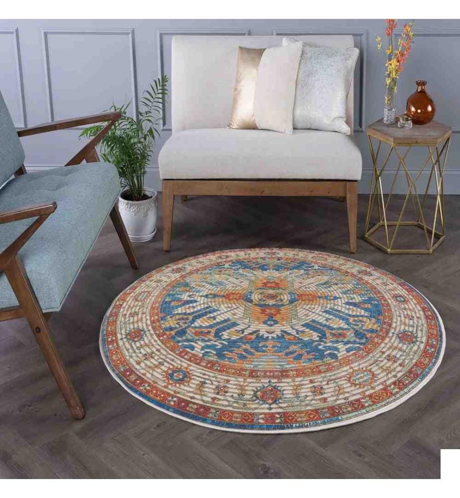 Tapis, 90 x 90, , Bleu, 70% Coton - 30% Polyester, Semelle en coton