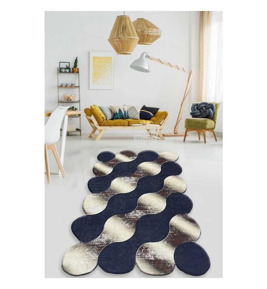 Moquette, 100 x 160, , Or, Bleu foncé, Beige, Polyester, 10 mm de hauteur de velours