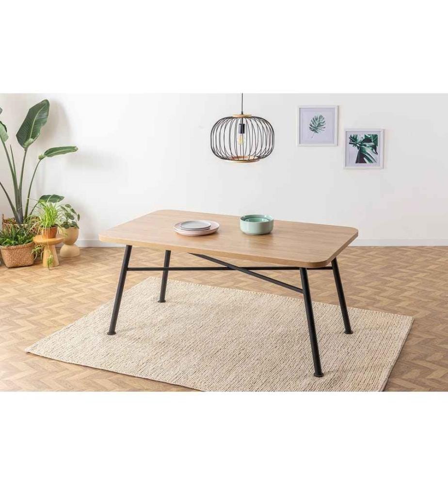 Table de salle à manger, naturelle, panneau de particules mélaminé, pieds en métal