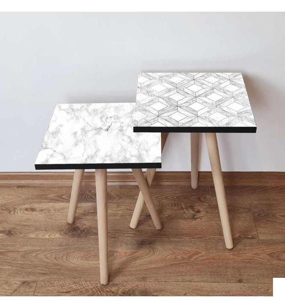 Table gigogne, 2 pièces, noir, blanc, gris, 100% MDF
