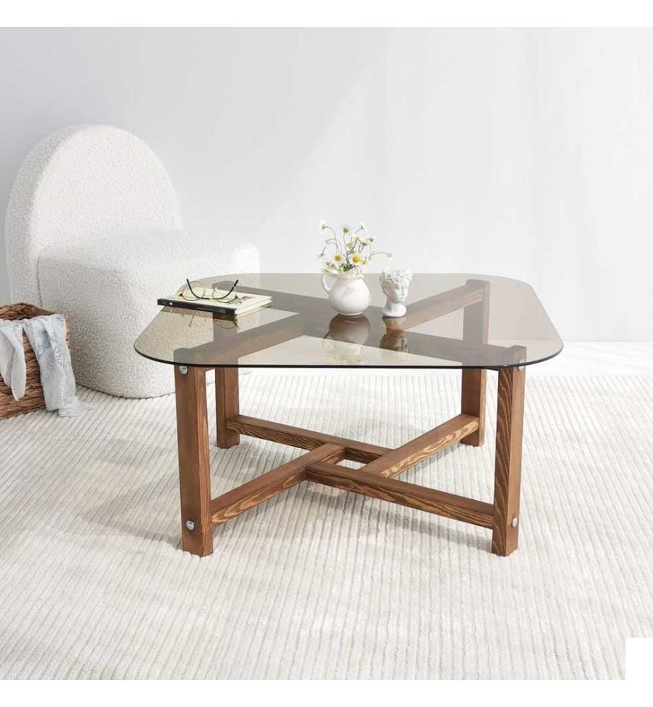 Table basse, chêne, verre trempé