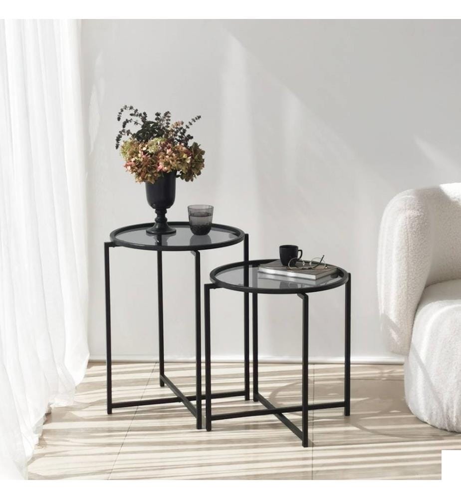 Table d'appoint, noir, verre trempé, cadre métallique