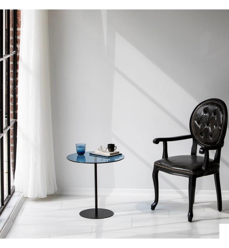 Table d'appoint, Noir Bleu, Verre trempé, Structure métallique
