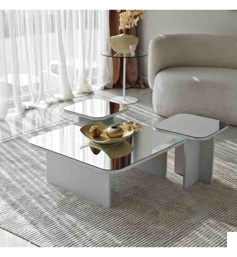 Set de table basse, blanc, panneau de particules mélaminé