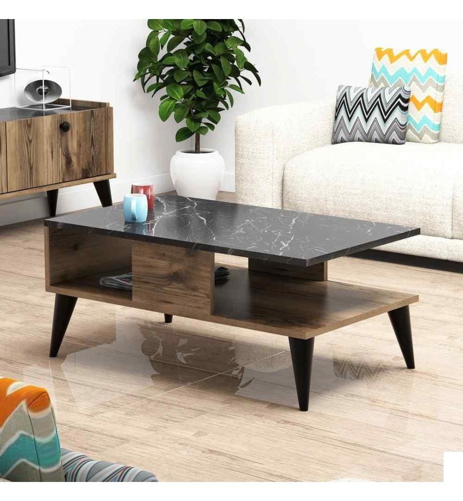 Table basse, marbre noyer, panneau de particules mélaminé