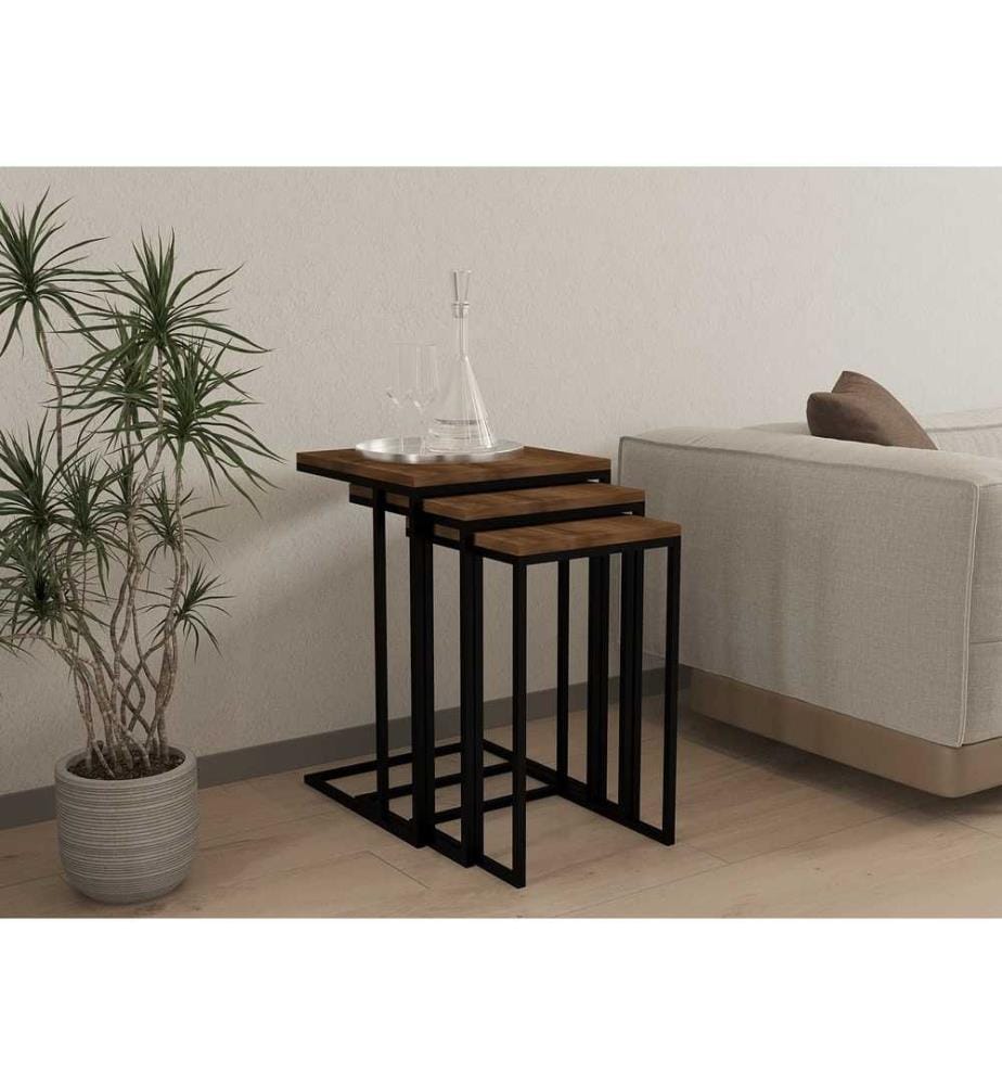 Table gigogne, 3 pièces, noyer noir, panneau de particules mélaminé