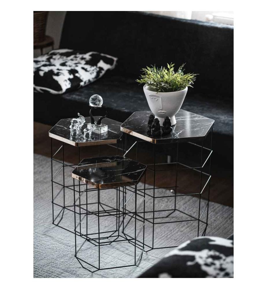 Table basse, Chêne, Noir, Panneau de particules de bois 100% mélaminé, Cadre : 100% métal