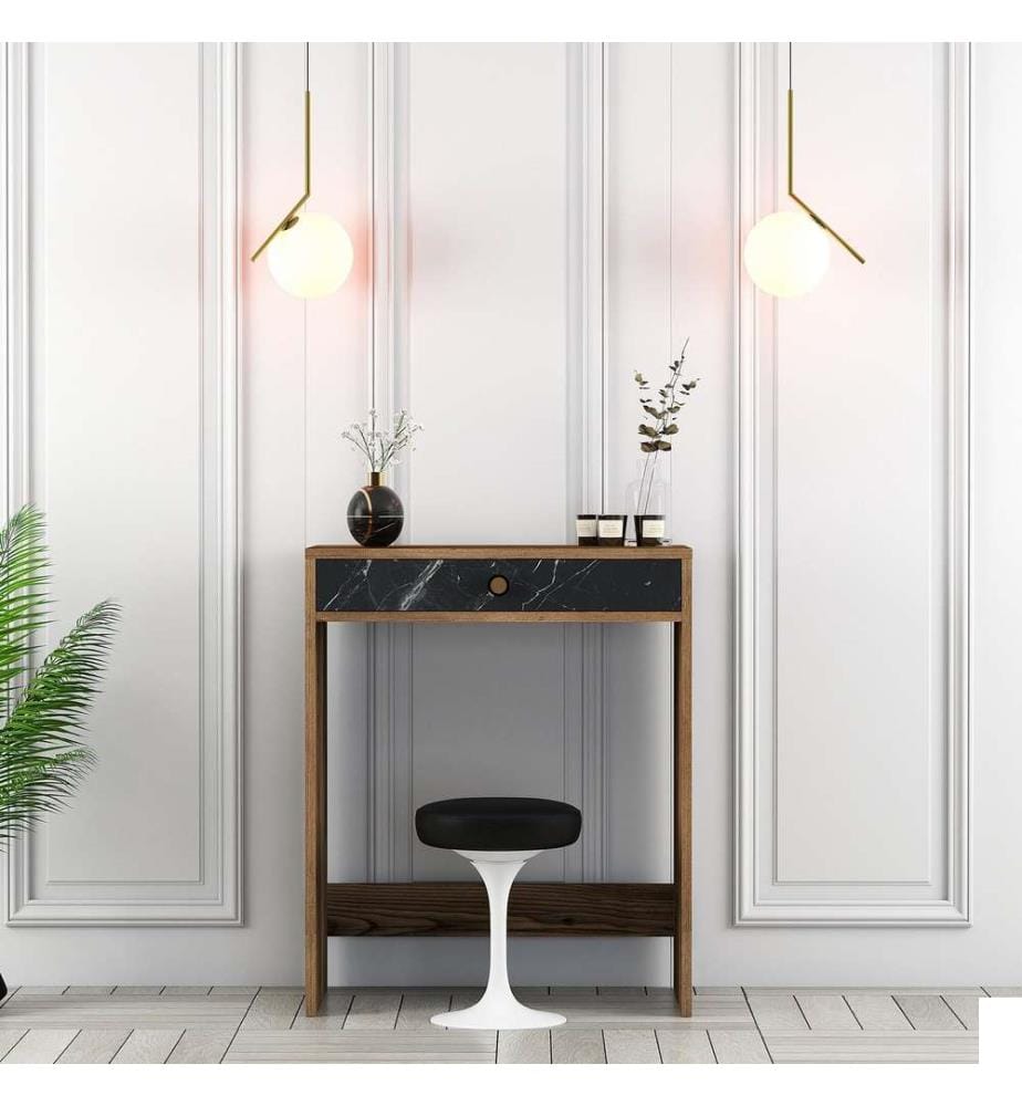 Table de maquillage, noyer, noir, marbre, panneau de particules mélaminé