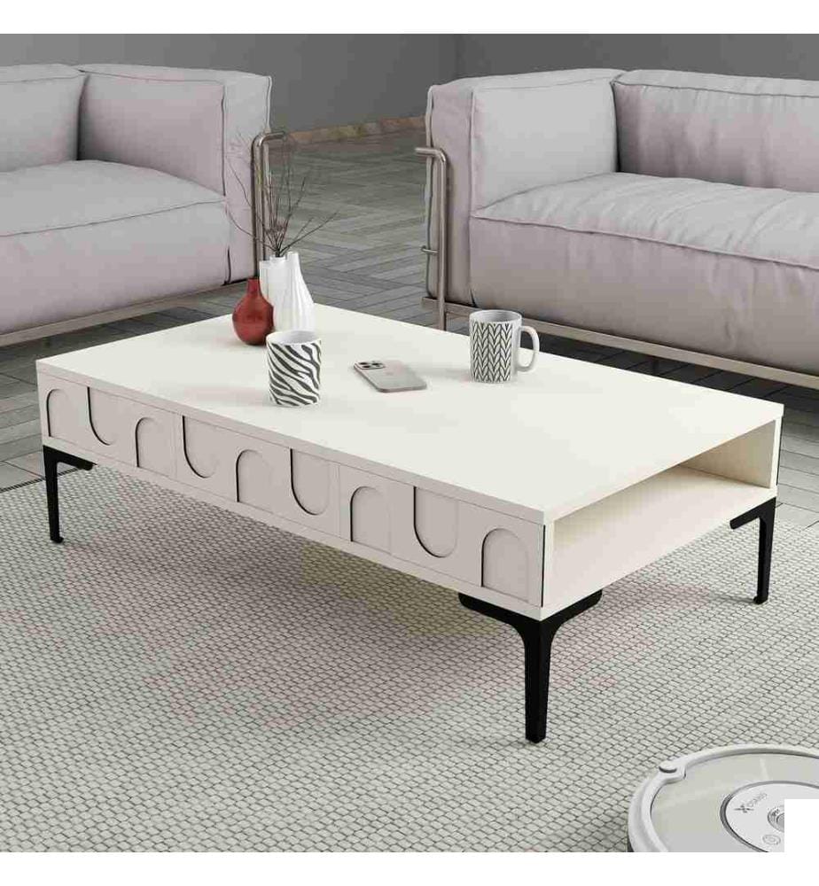 Table basse, crème, noir, panneau de particules 100% mélaminé
