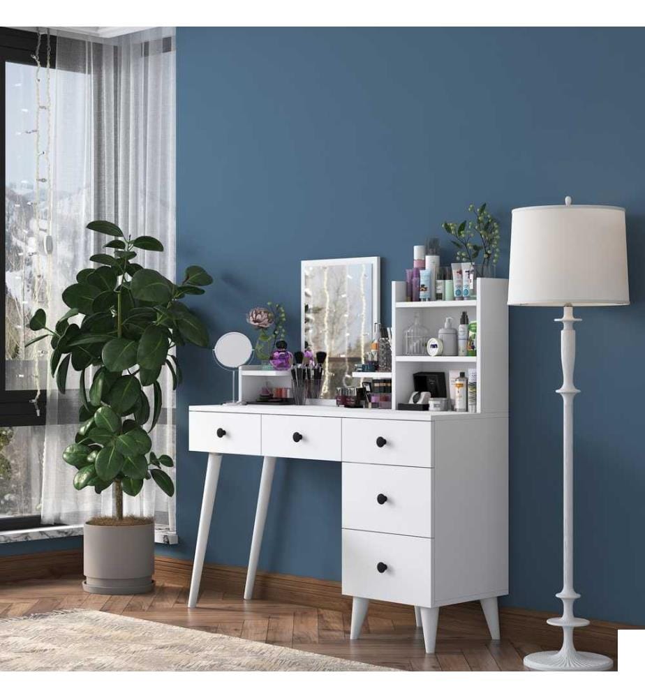 Table de maquillage, blanc, panneau de particules mélaminé de qualité E1