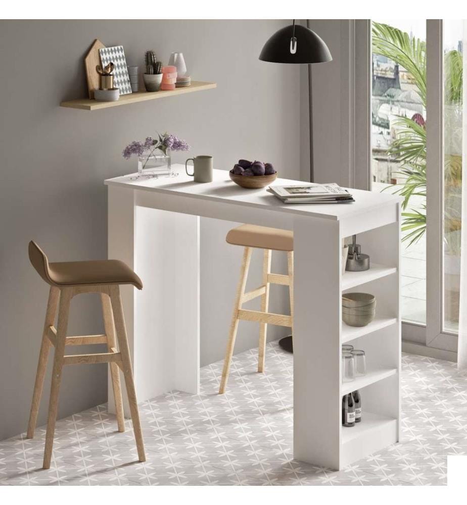 Table de bar, blanc, panneau de particules mélaminé