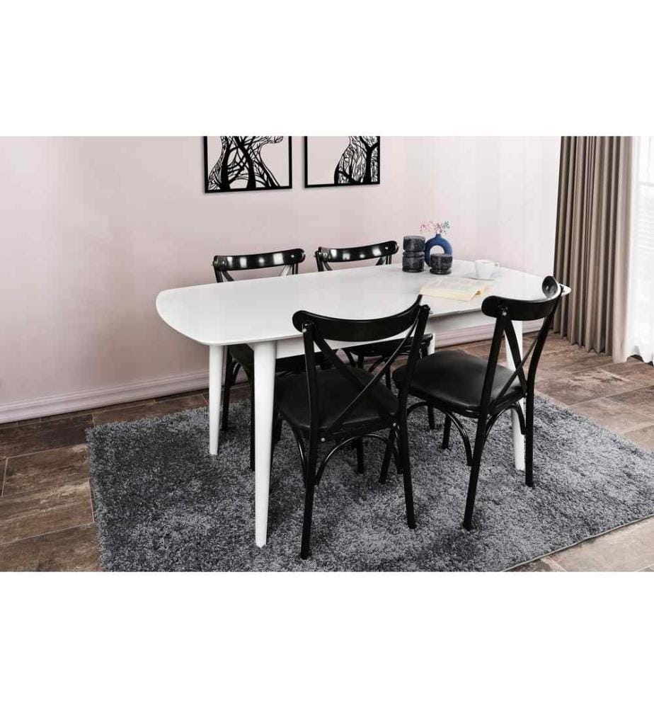 Table de salle à manger, blanc, MDF, pieds en plastique