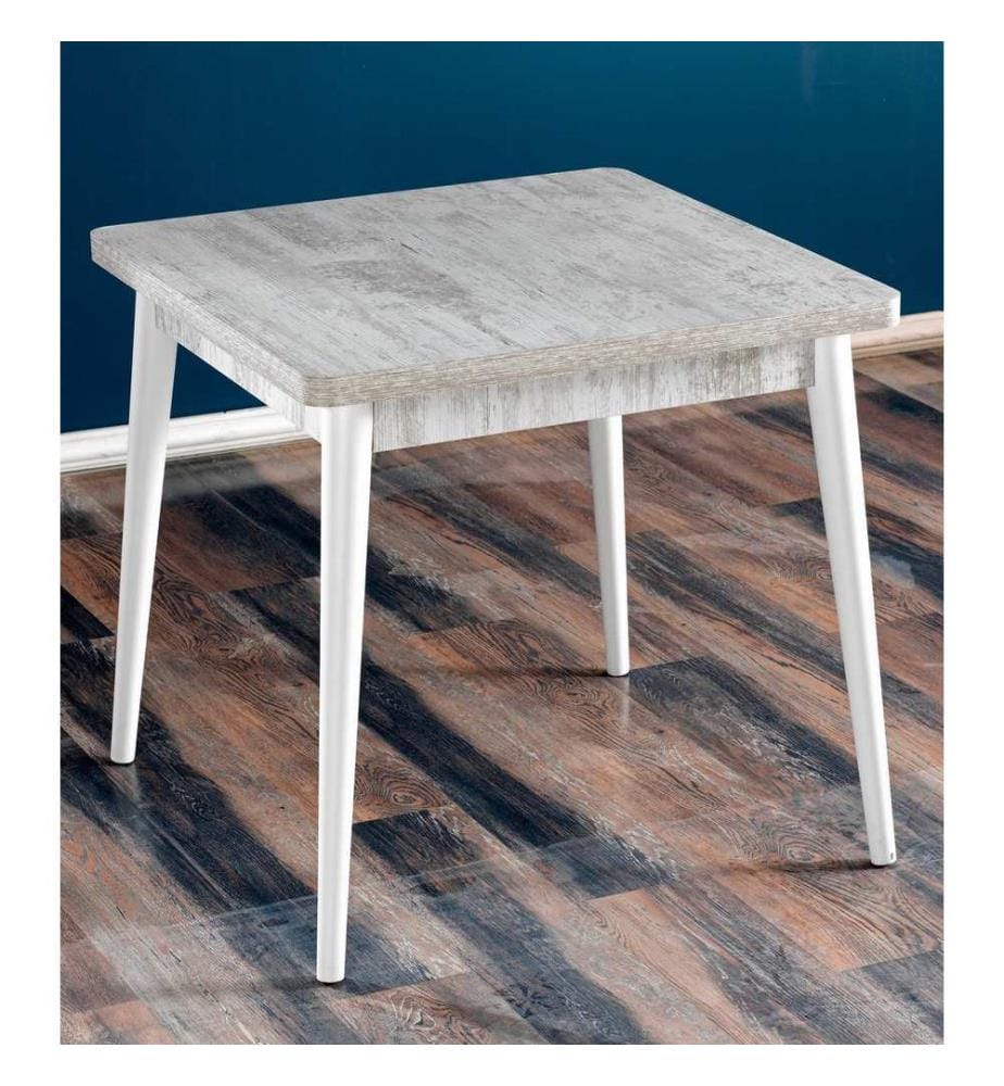 Table à manger, antique, blanche, panneau de particules 100 % mélaminé, pieds en bois