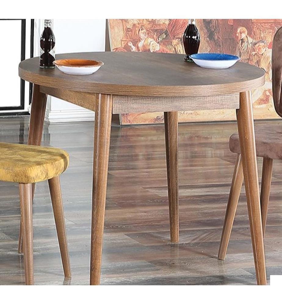 Table à rallonges, noyer, panneau de particules 100 % mélaminé, pieds en bois