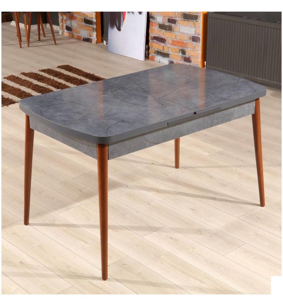 Table à rallonges, anthracite, noyer, 100 % PANNEAUX DE PARTICULES MÉLAMINÉS, pieds en bois