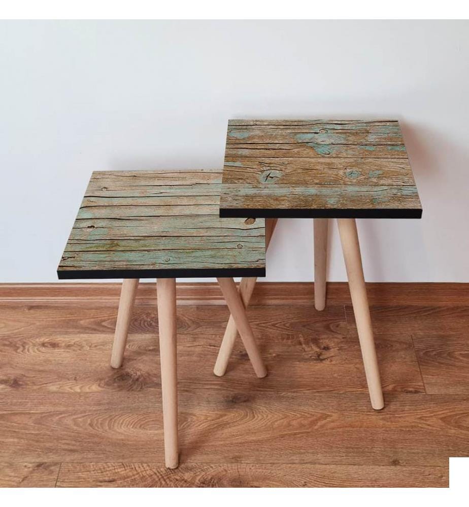 Table gigogne, 2 pièces, vert, marron, 100 % MDF, , pieds en bois de hêtre