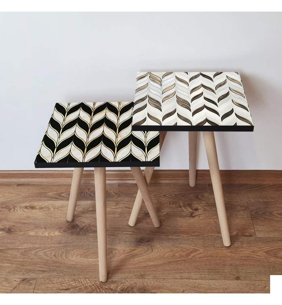 Table gigogne, 2 pièces, noir, beige, doré, marron, 100 % MDF, , pieds en bois de hêtre