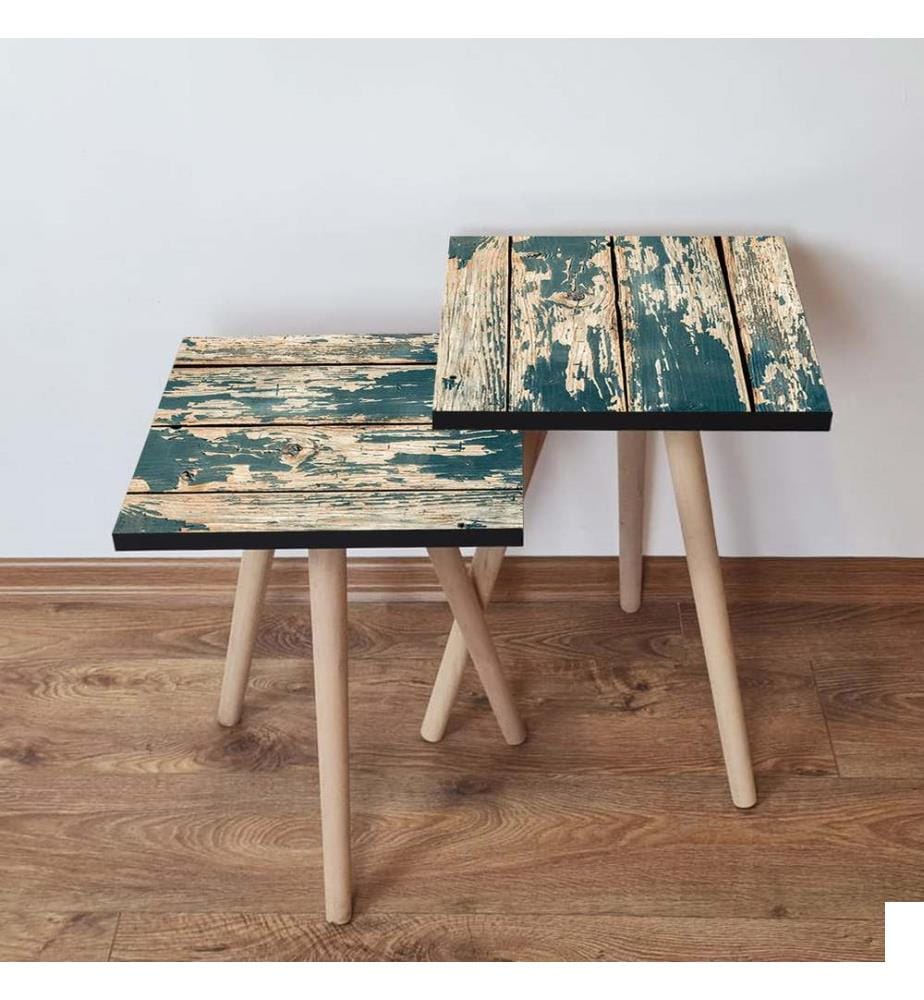 Table gigogne, 2 pièces, vert, crème, 100 % MDF, , pieds en bois de hêtre