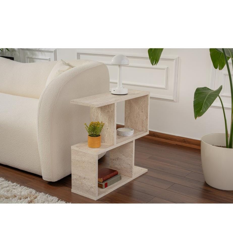 Table d'appoint, travertin, panneau de particules 100 % mélaminé